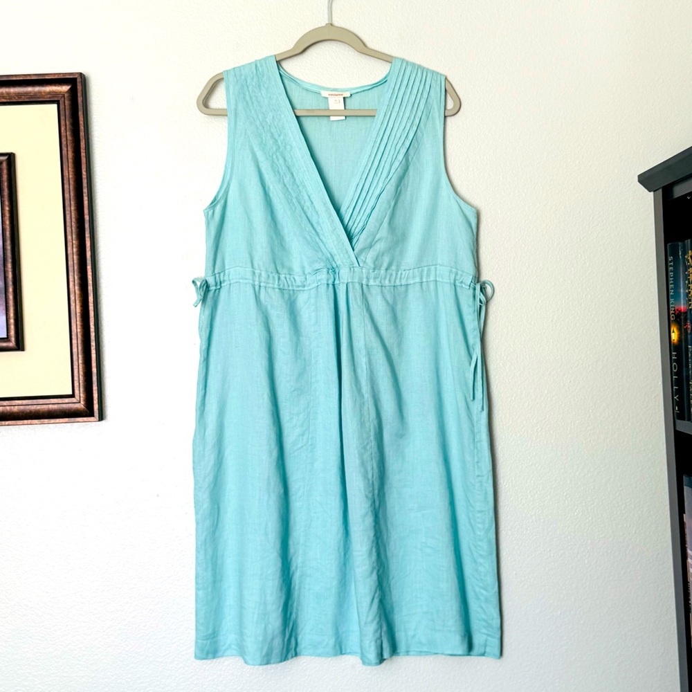 Sundance Light Blue Aqua Sleeveless 100% Linen Dress  Size Large
